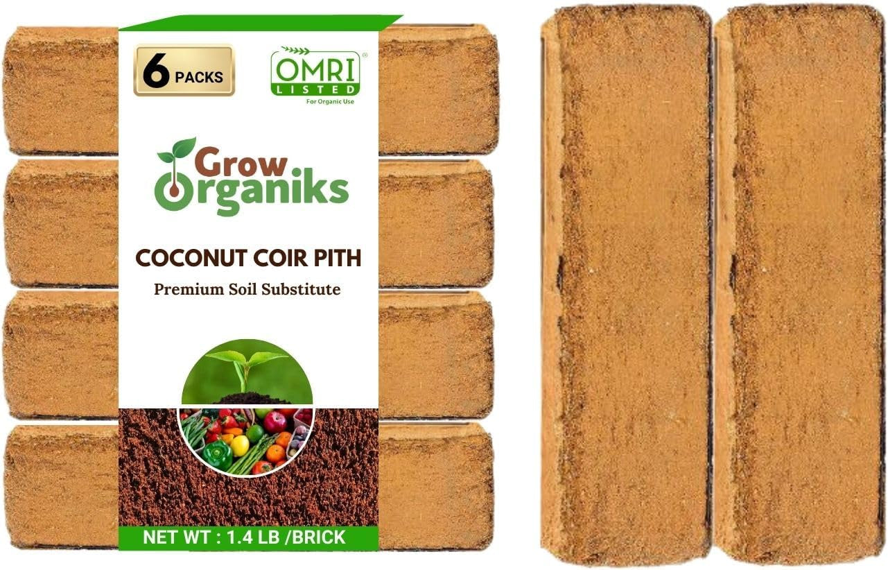 Coco Coir Pith,Coco Peat Brick-1.4 Lbs EA,(6 Bricks), OMRI Listed for Organic Use, Expansion between 10-12L,Universal Potting Substrate for All Plants & Crops.